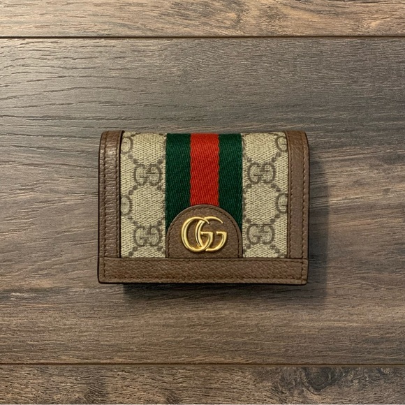 ❌SOLD❌ Gucci Ophidia Beige/Ebony GG Supreme Canvas and Leather Card Wallet - Picture 2 of 14
